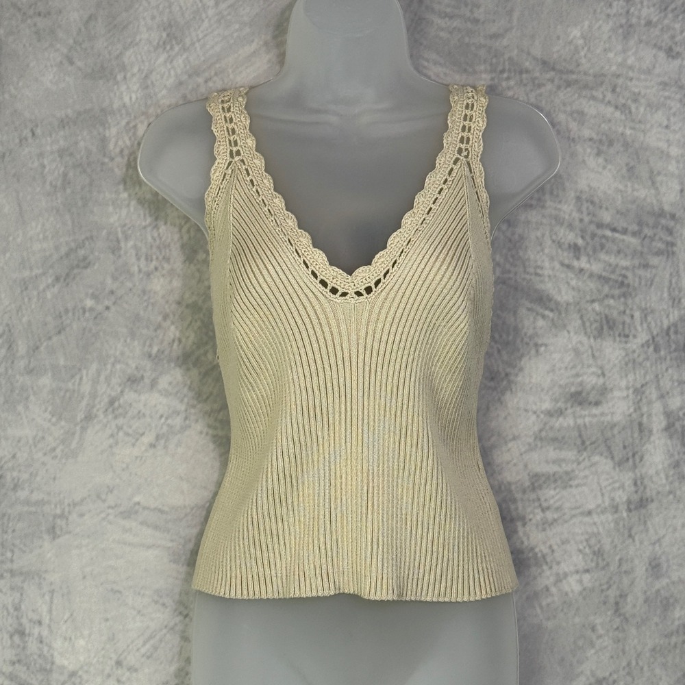 House of Harlow 1960 Crochet ribbed Tank Top Womens sz L Festival boho beach